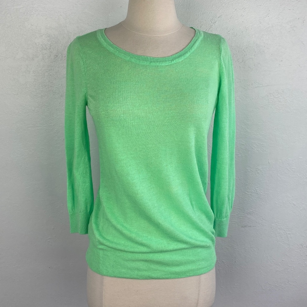 Olivia Sky Womens Sweater Medium Bright Green Linen Rayon Lightweight Pullover